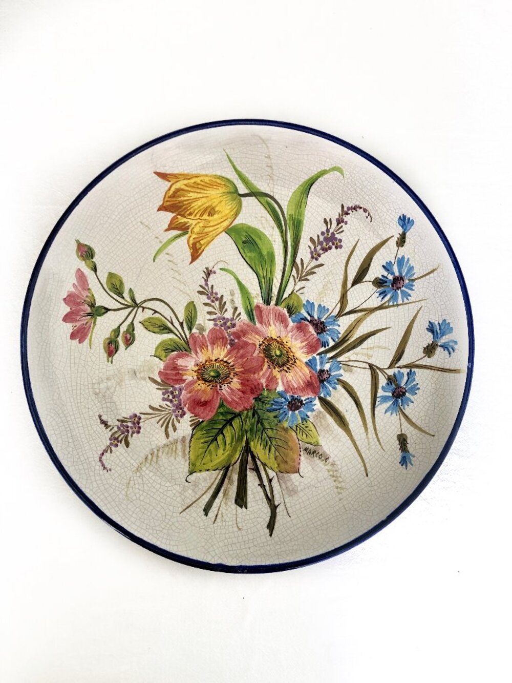 Rigatierri Hand Painted Ceramic Decorative Floral 12 inch Plate, Made in Italy